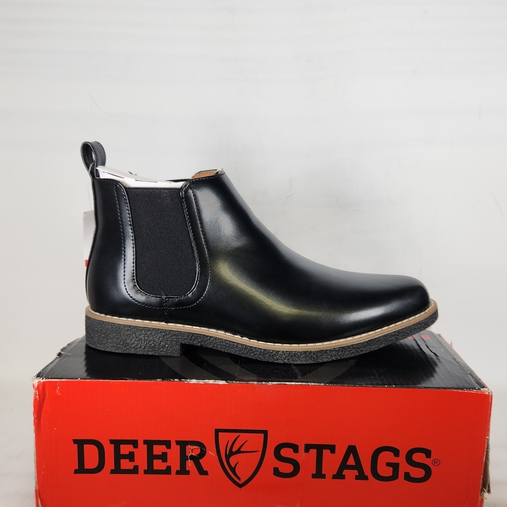 Deer Stags Zane Chelsea Boots Kids Size 6 Black Pull On Dress Shoes